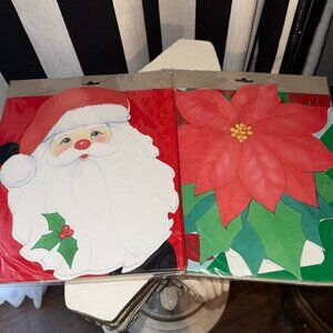 2pc VTG 1996 Loomco Mistletoe Moments Christmas Santa Giant Gift Bag Poinsettia
